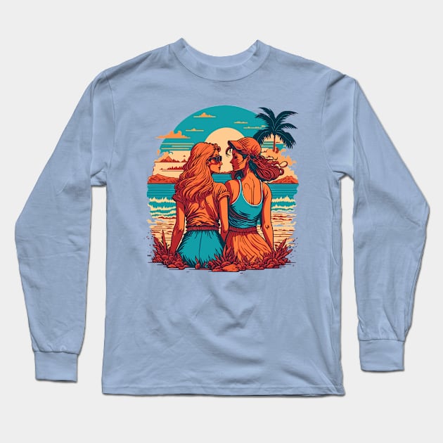 Two Girls on The Beach Long Sleeve T-Shirt by ElMass